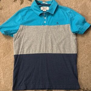 Original Penguin Men's Teal, Gray, and Navy Polo Shirt